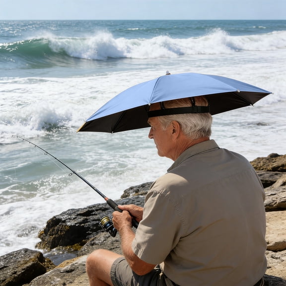 Parasol Hat Hands Free, Foldable Sunlight Protection Portable Sun Rain Hat for Angling Gardening Hiking Camping Outdoor Travel, Light Adjustable Headpiece