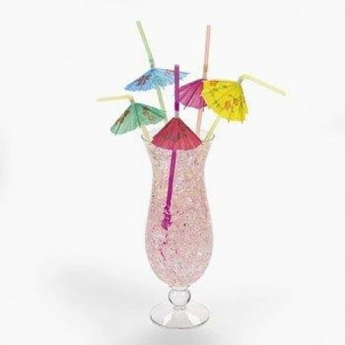 Parasol Straws W/Large Hibiscus Flower - Party Supplies - 12 Pieces