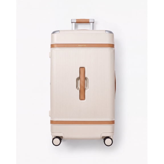 Paravel Aviator Trunk Checked Spinner Suitcase Travel Luggage Scout Tan