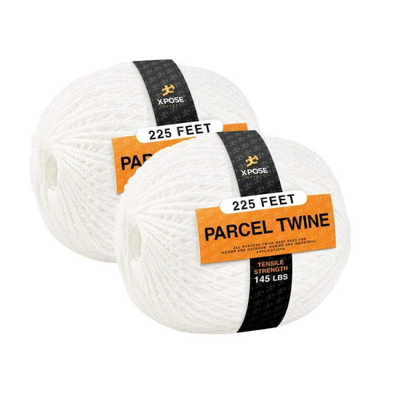 Parcel Twine - Polyester Cord Twine String 225' - Extra Strong Thick White String Spool - Ties Easily and Securely- Packaging Rope, Lacing Cord, Braided Line for Craft Supplies and Packing 2 Pack