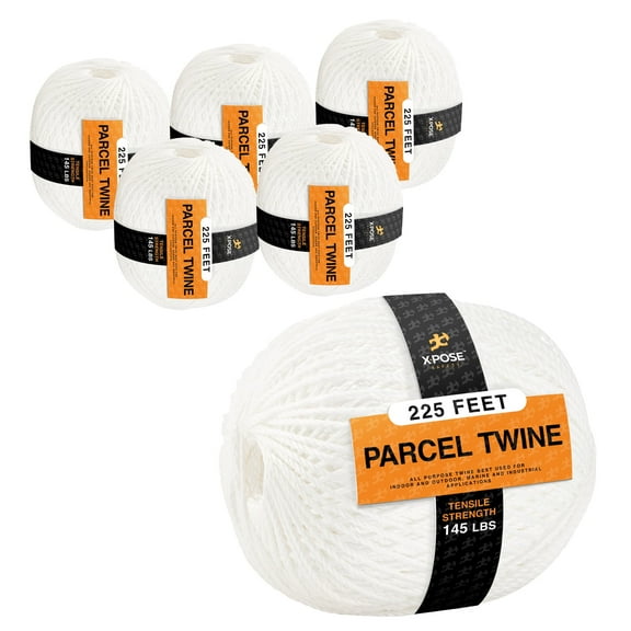 Parcel Twine - Polyester Cord Twine String 225' - Extra Strong Thick White String Spool - Ties Easily and Securely- Packaging Rope, Lacing Cord, Braided Line for Craft Supplies and Packing 2 Pack