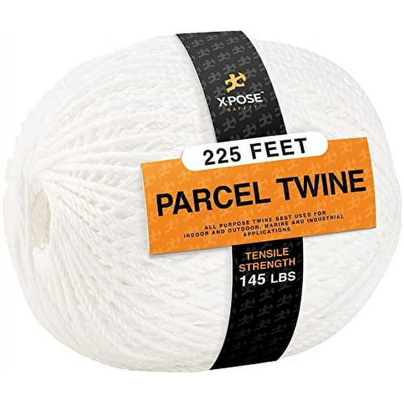 Parcel Twine - Polyester Cord Twine String 225' - Extra Strong Thick White String Spool - Ties Easily and Securely- Packaging Rope, Lacing Cord, Braided Line for Craft Supplies and Packing