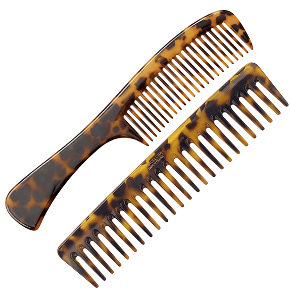 Parcelona 2pc Wide Tooth Comb Set French Cellulose Acetate Hair Detangler Combs (Tokyo)