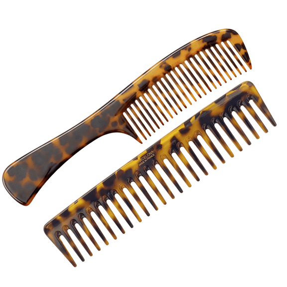 Parcelona 2pc Wide Tooth Comb Set French Cellulose Acetate Hair Detangler Combs (Tokyo)