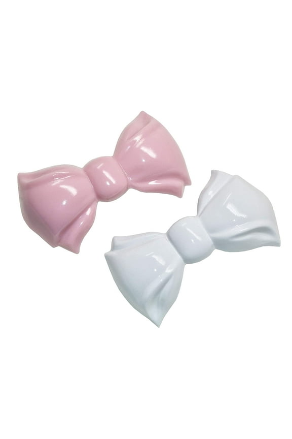 Parcelona French Angel Bow White and Light Pink Small 2 Hair Clip Barrette 2Pcs