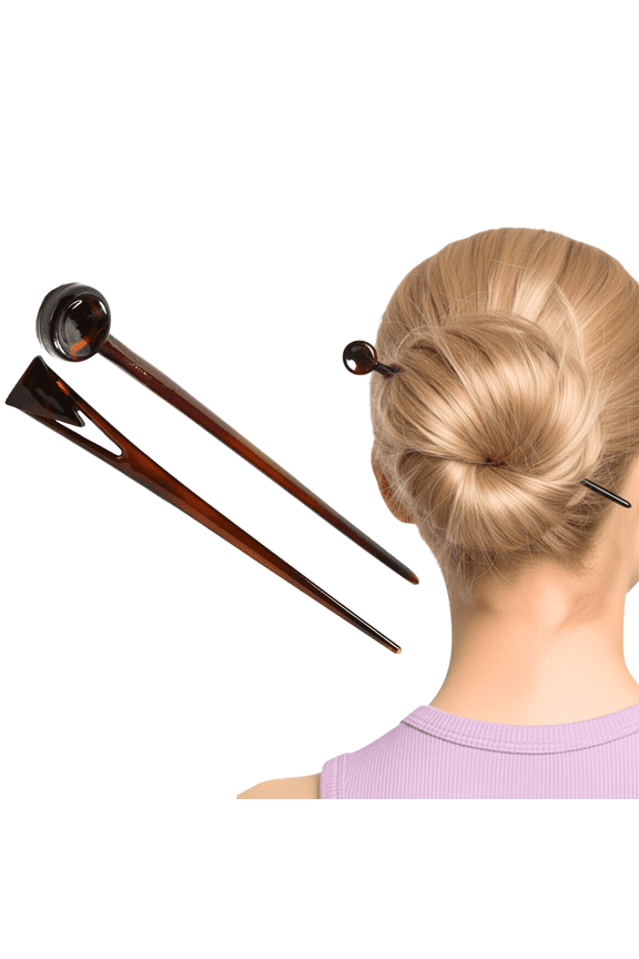 Parcelona French Baton Hair Sticks, Tortoise Shell Chignon Pin for Buns (Set of 2)