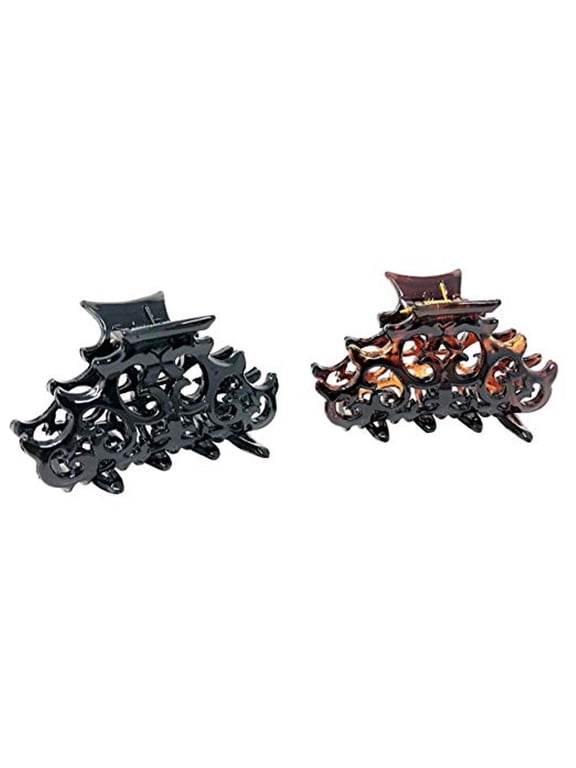 Parcelona French Beau Small Set of 2 Shell & Black Jaw Hair Claw Clip