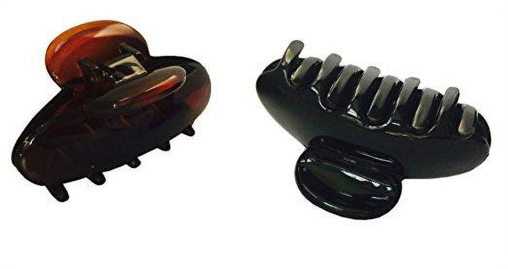 Parcelona French Clamp Black and Shell Small Celluloid Jaw Hair Claw Clip 2 Pcs