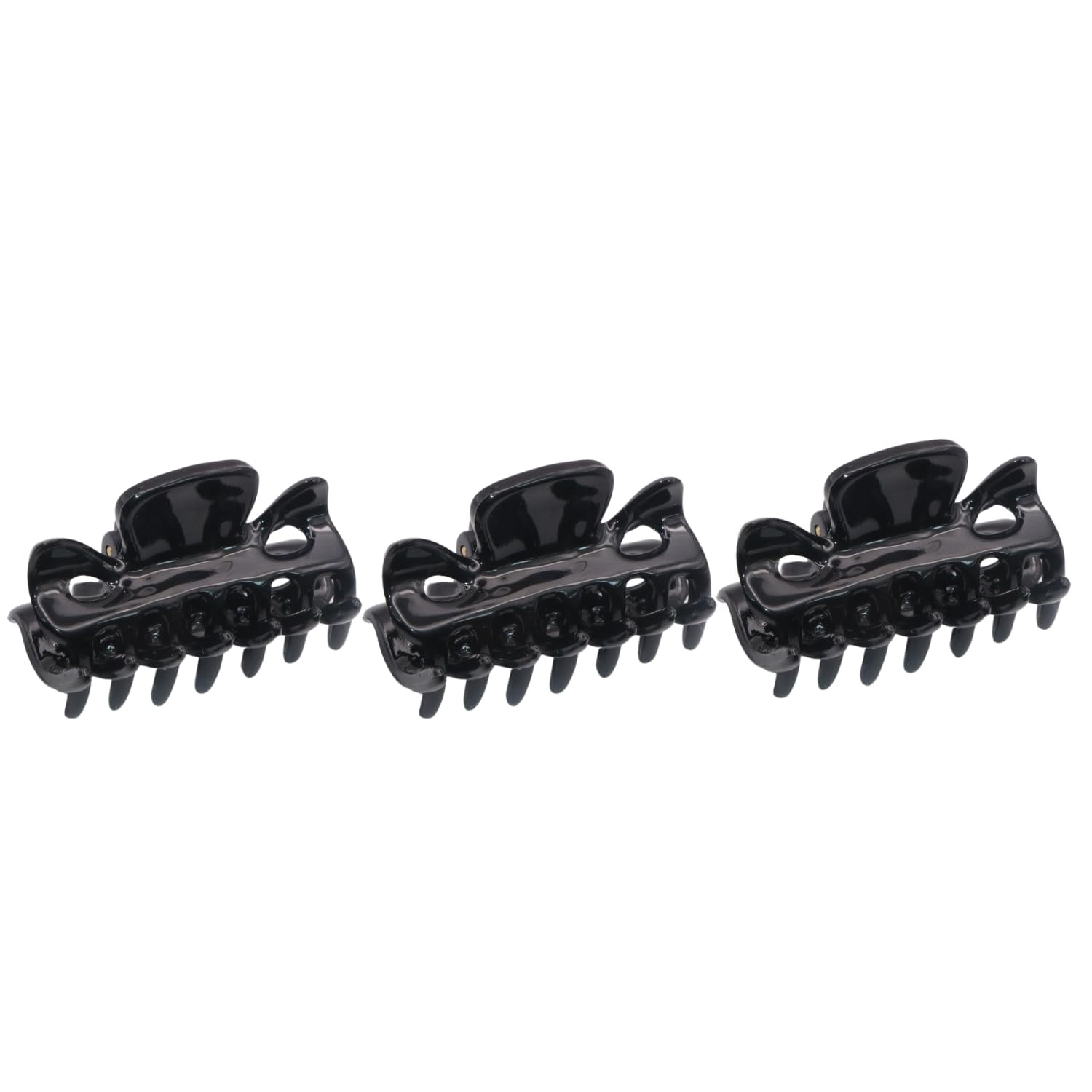 Parcelona French Classic 1.5" Small Celluloid Set of 3 Hair Claws for Women (Black)