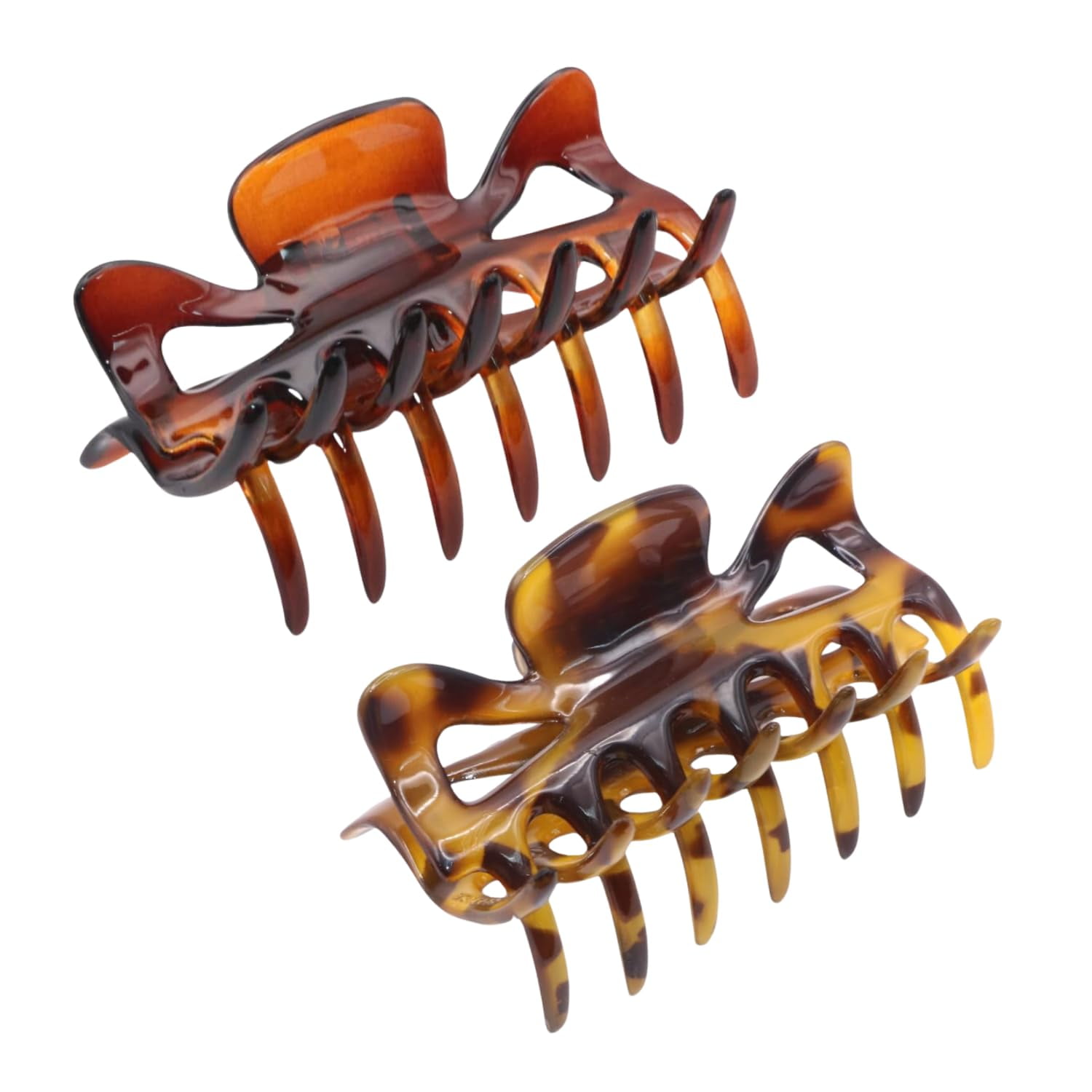 Parcelona French Classic 3" Medium Celluloid Hair Claws for Women & Girls (2Pcs) (TortoiseShell-Savana)