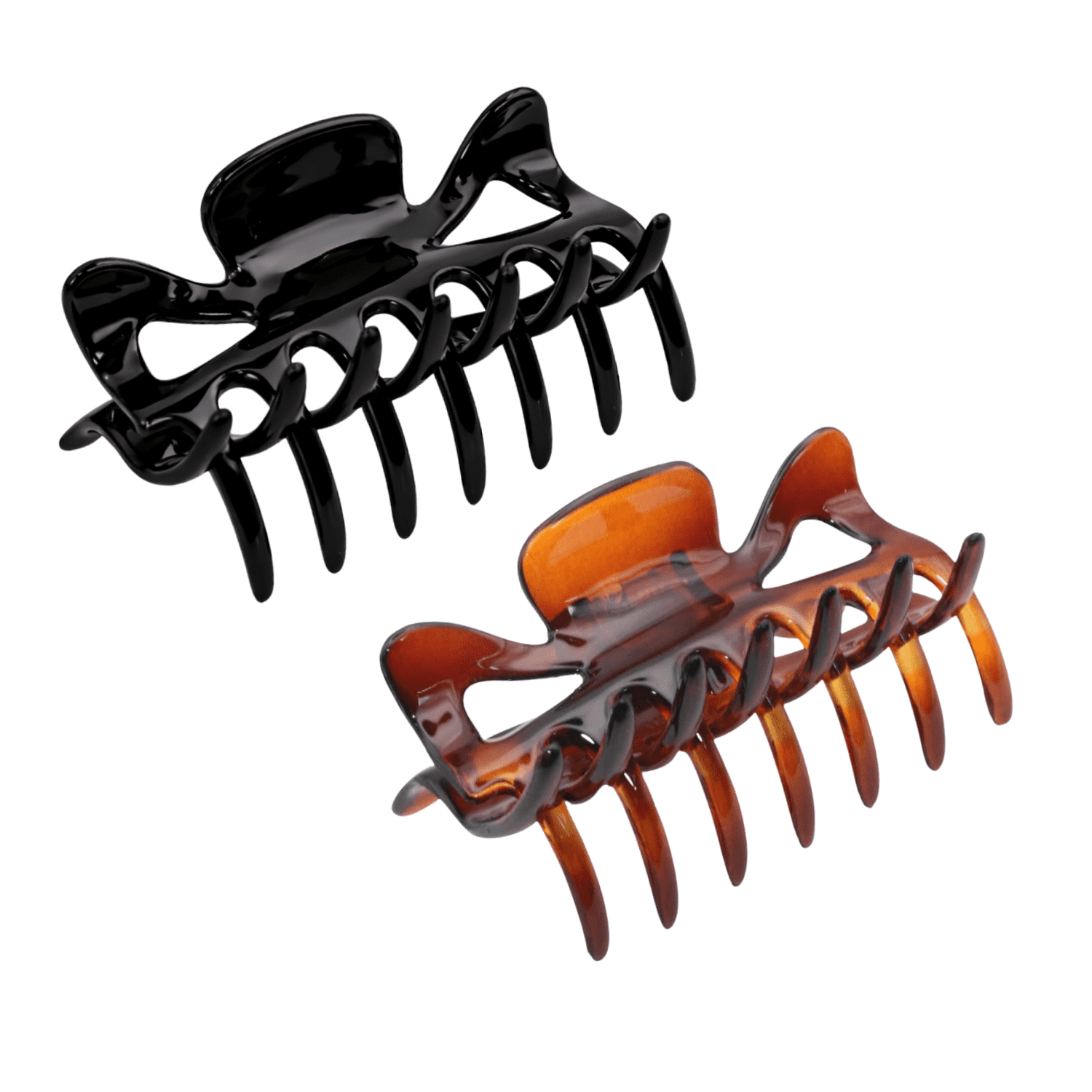 Parcelona French Classic 3" Medium Celluloid Hair Claws for Women & Girls (2Pcs) (ShellandBlack)