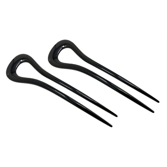 Parcelona French Classic Curve Black Large 5 1/4 Set of 2 Chignon Hair Bun Pin