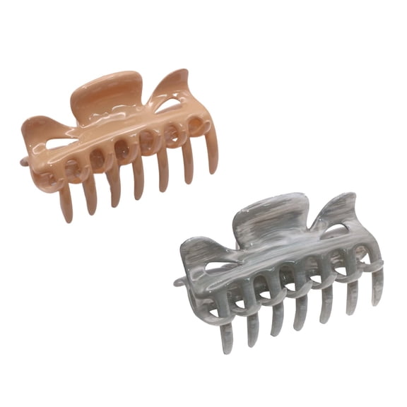 Parcelona French Classic Small 2.5" Celluloid Set of 2 Jaw Hair Claws for Women (GrayStreaks-BlushPink)