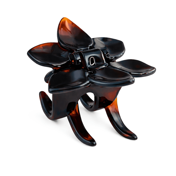 Parcelona French Clove Flower 4 Teeth Tortoise Shell Pony Holder Hair Claw (TortoiseShell)