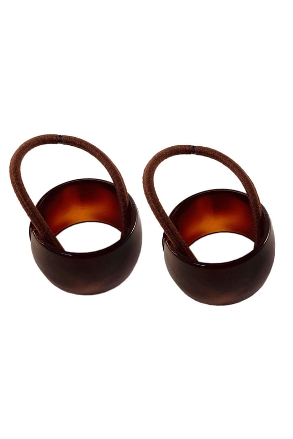 Parcelona French Cuff Rings Brown Small Celluloid Set of 2 Elastic Hair Tie