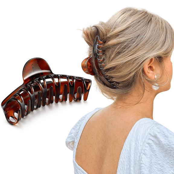 Parcelona French Curvy Large 5 Inches Long Celluloid Tortoise Shell Hair Claw