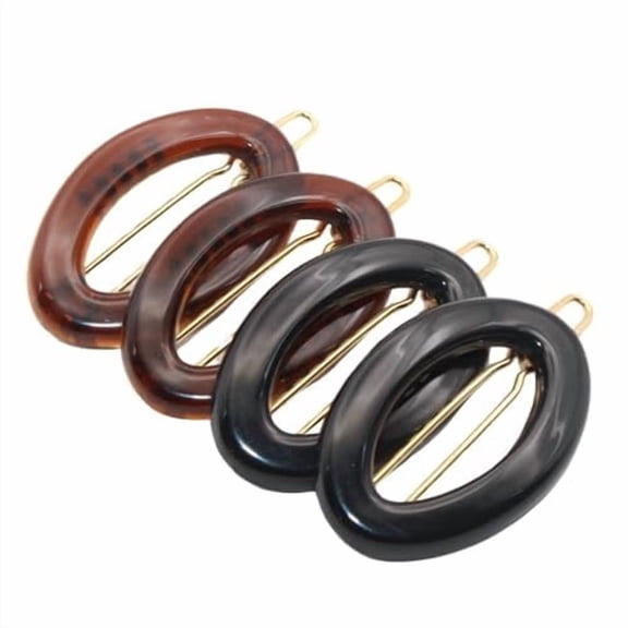 Parcelona French Eggie Oval Shell Mini Side Slide Barrette Hair Clips - 4 Pieces (TortoiseShellandBlack)