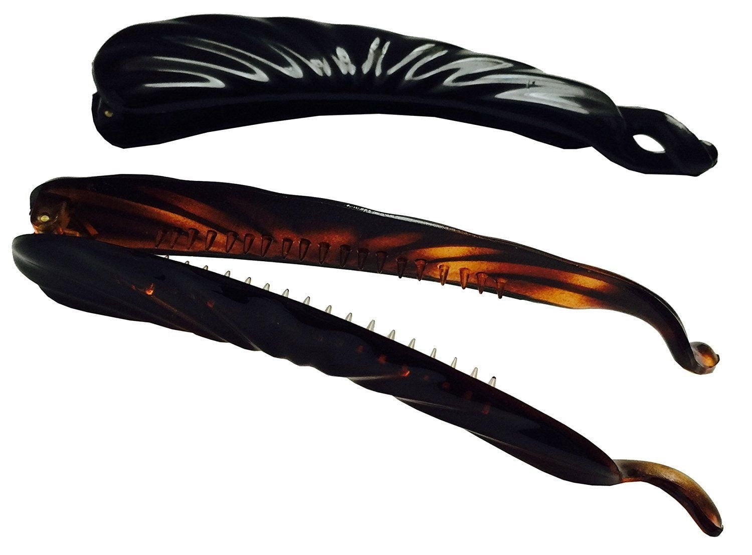 Parcelona French Flare Large Shell and Black Ponytail Holder 2 Banana Hair Clips