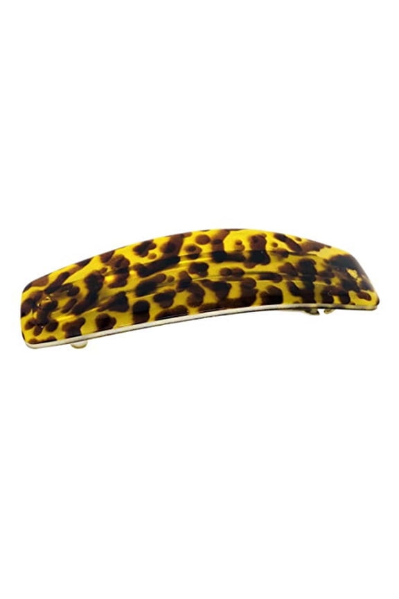 Parcelona French Leopard Print Mustard Yellow Oblong Hair Clip Barrette