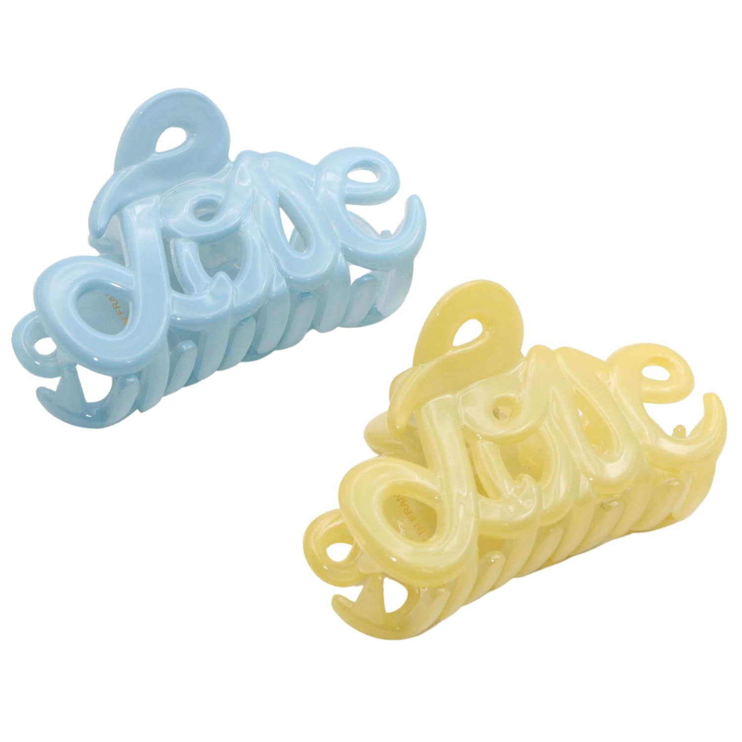 Parcelona French Love Small 2" Celluloid Acetate Hair Claws for Women and Girls (BlueandYellow)