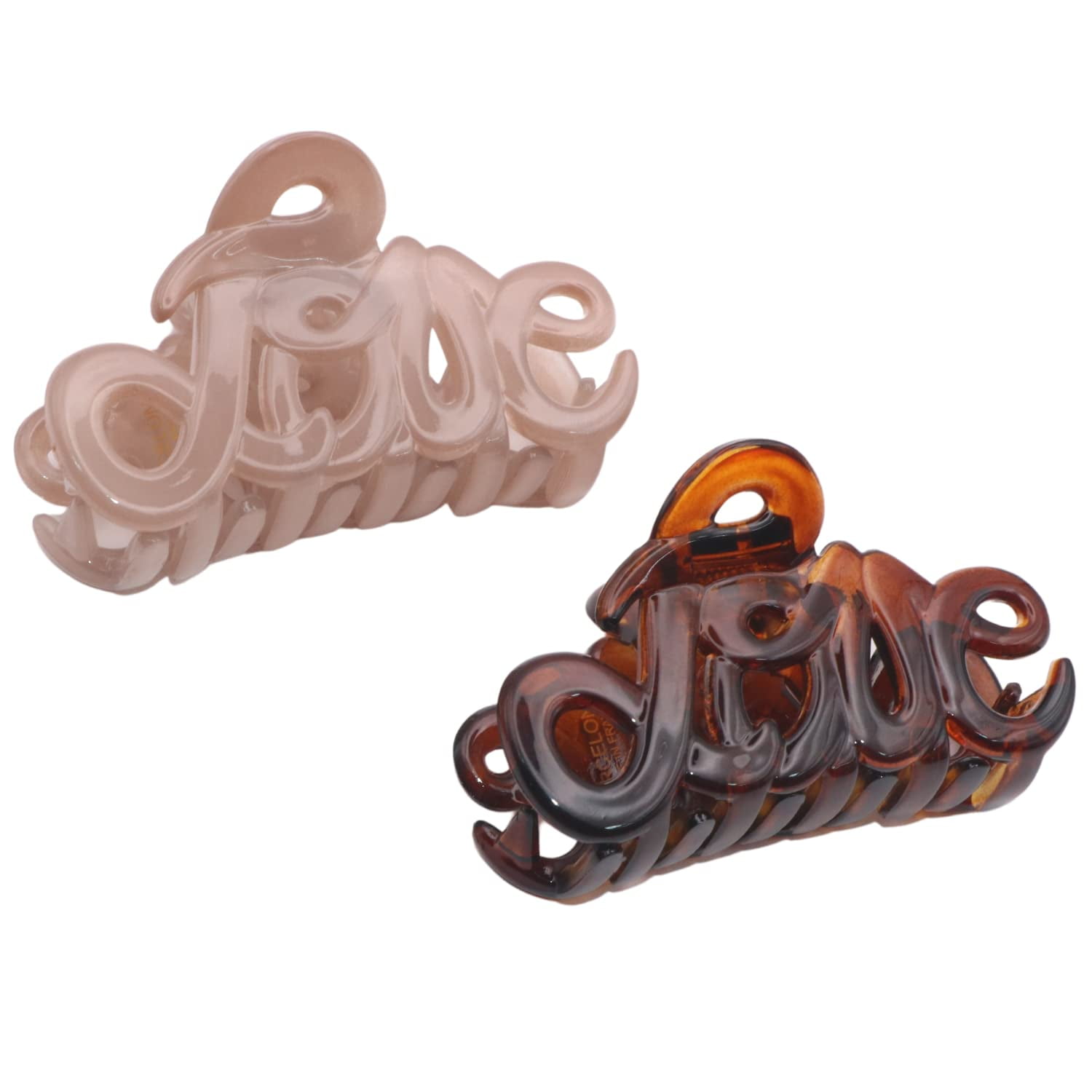 Parcelona French Love Small 2" Celluloid Acetate Hair Claws for Women and Girls (BlushPinkandTortoiseShell)