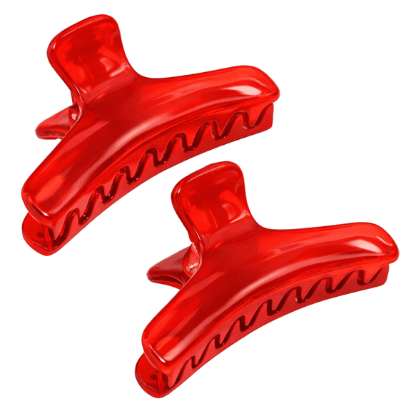 Parcelona French Salon Style Flat Small Cellulose Acetate Jaw Hair Claw Clips 2 Pcs (Red)