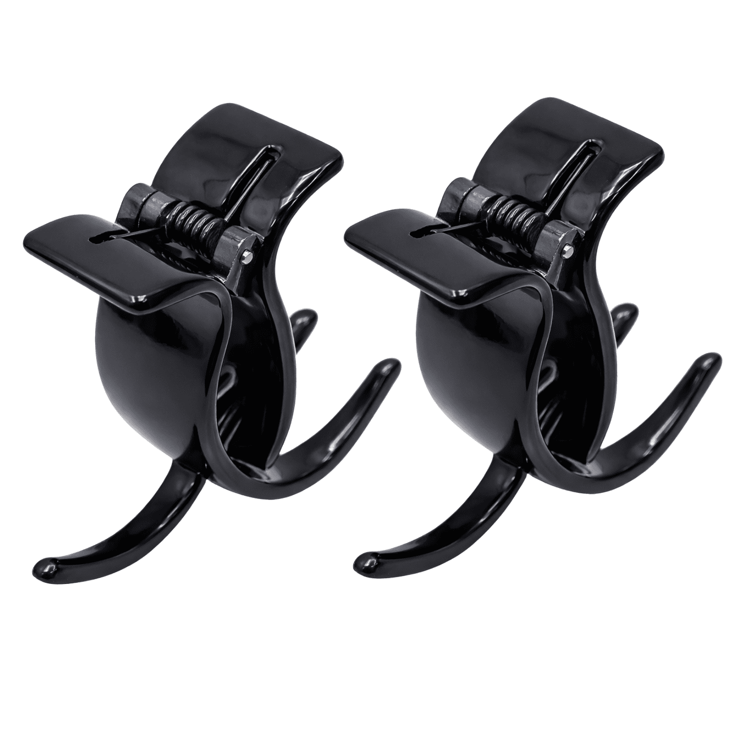 Parcelona French Small 3 Teeth Celluloid Fish Style Hair Claws for Women(2 Pcs) (BlackandBlack)