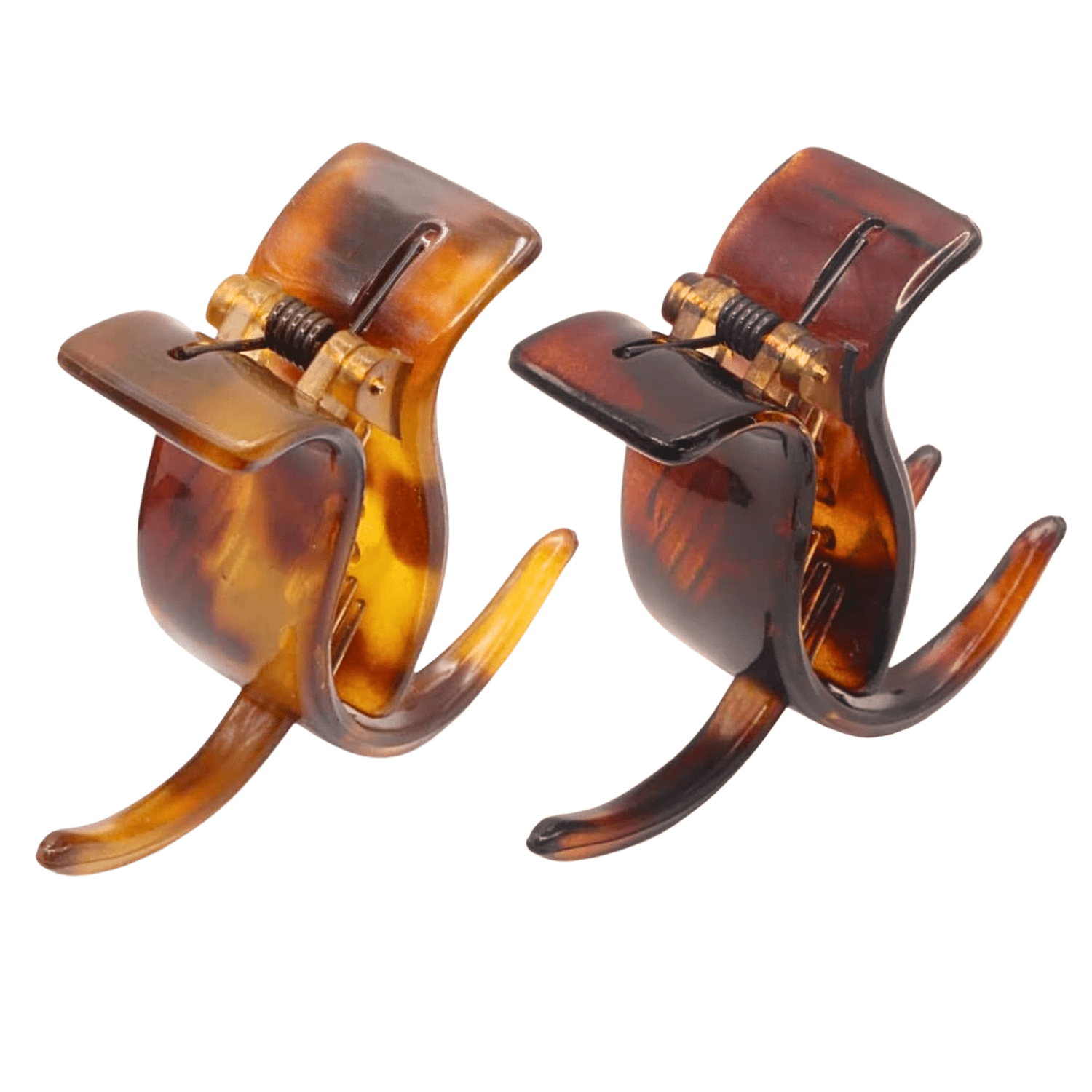 Parcelona French Small 3 Teeth Celluloid Fish Style Hair Claws for Women(2 Pcs) (SavanaandTortoiseShell)