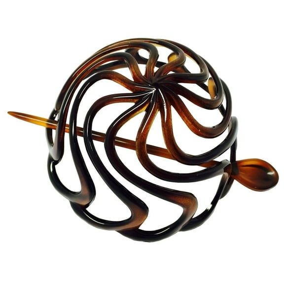 Parcelona French Swirls Black Shell Large Celluloid Slide Hair Bun Cover