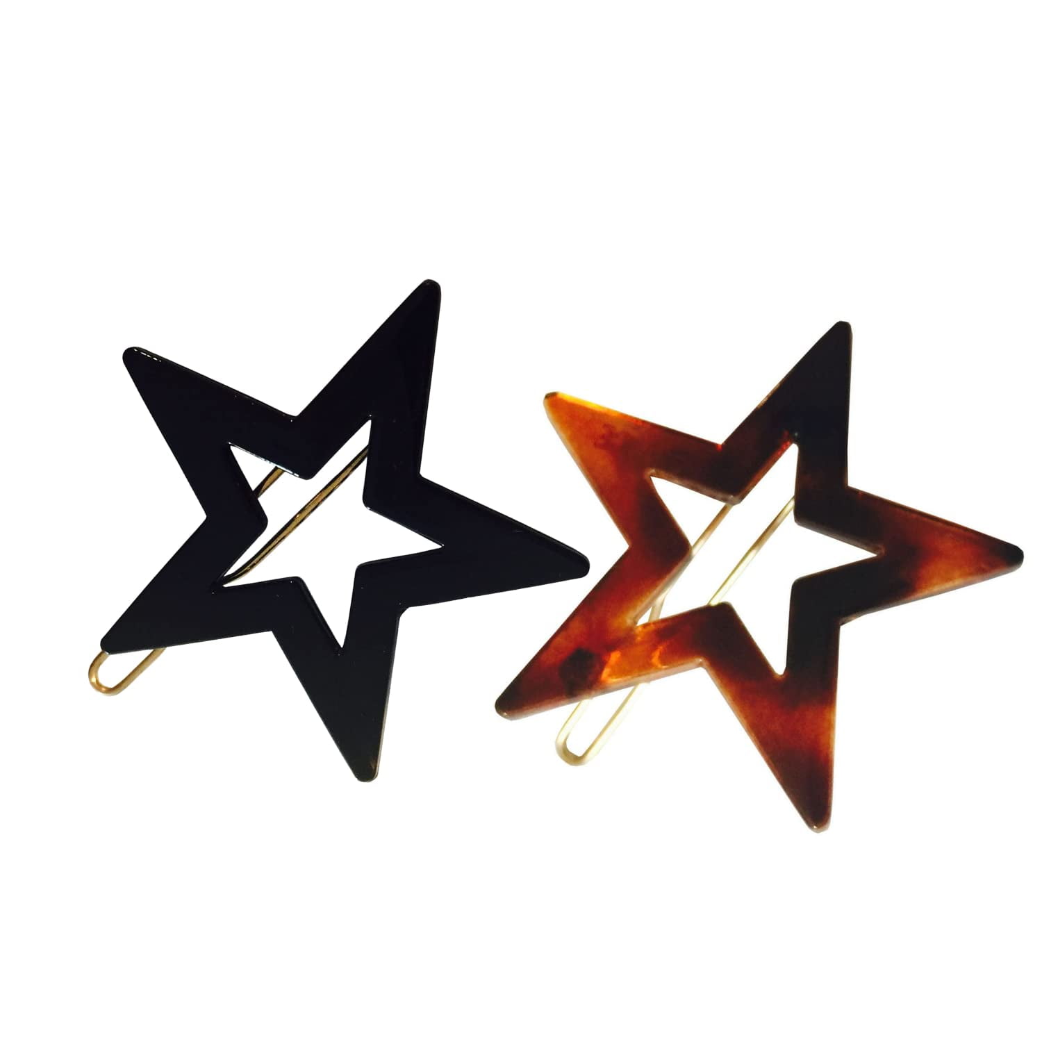Parcelona French Twin Star Set of 2 Brown Shell N Black Celluloid Snap ...