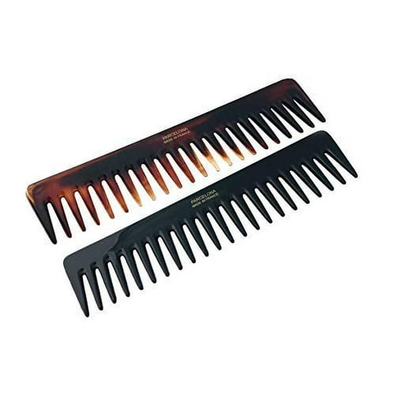 Parcelona French Volume Long Rake Set of 2 Shell Black Celluloid Wide Hair Combs