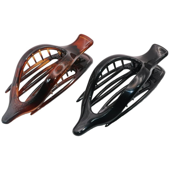 Parcelona French Wide Beak 4 1/2" Shell & Black Celluloid Hair Claw Clips(2 Pcs)