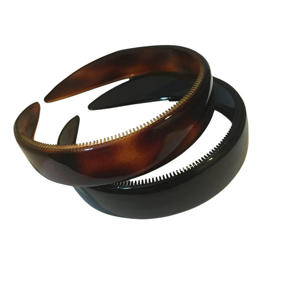 Parcelona Headband – Cellulose Acetate with Non-Slip Teeth for All Hair Types (1TortoiseShell&1Black)
