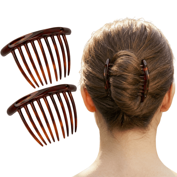 Parcelona Set of 2 French Side Combs Tortoise Shell Hair Slides Bun French Twist