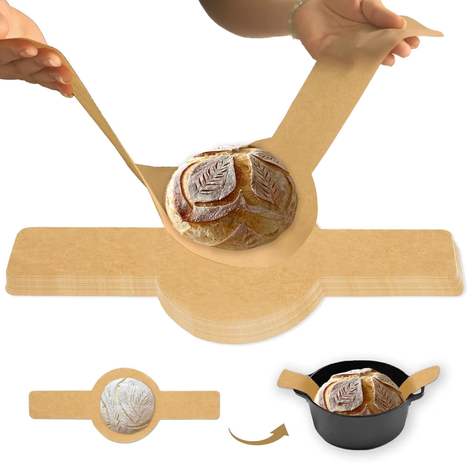 Parchment Bread Sling for Dutch Oven, Disposable Bread Baking Mat with Long Handles, Unbleached Parchment Paper for Air Fryer, Sourdough Transfer