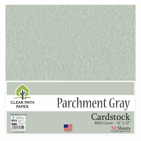 Parchment Gray Cardstock - 12 x 12 inch - 65Lb Cover - 50 Sheets - Clear Path Paper