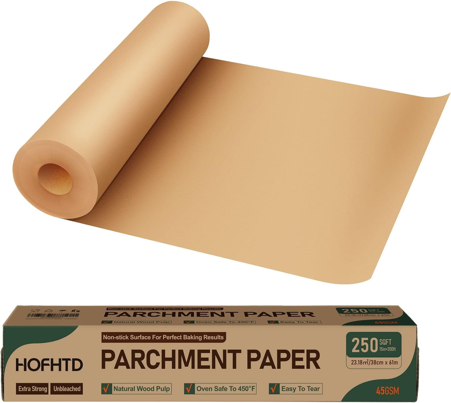 Parchment Paper for Baking, 15 in x 200 ft Air Fryer Disposable Liner, Non-Stick Unbleached Roll, Baking Roll Grilling, Steaming, Pans, Oven