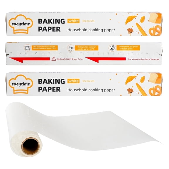 Parchment Paper Roll For Baking 12in x 49ft, White Kitchen Parchment Baking Paper Rolls, Non-Stick Parchment Paper with Portable Serrated Cutter for Baking,Cooking,Air Fryer, Total 49ft