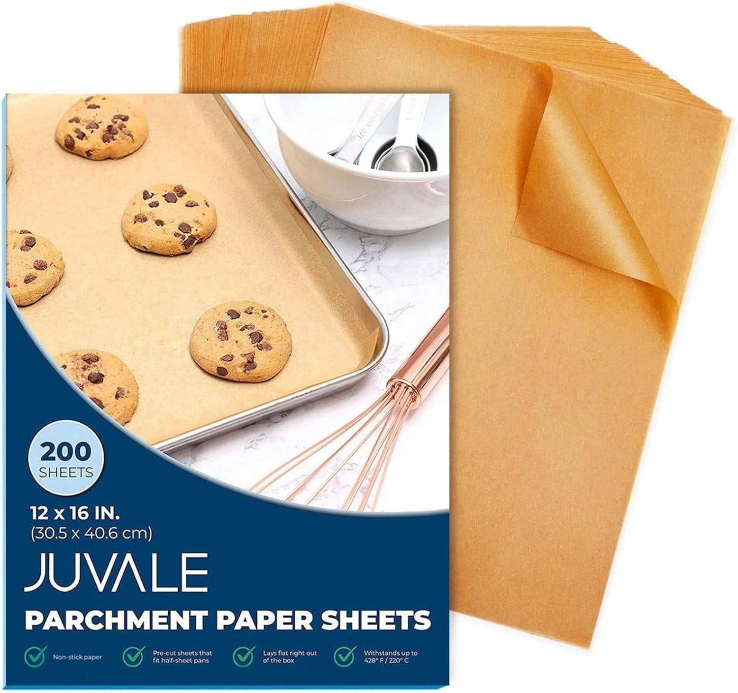 Parchment Paper Sheets - 200 Pack, 12 x 16 in, Unbleached Brown - Nonstick Half Sheet Pan Liners & Parchment Paper for Baking - Disposable Air Fryer Liners for Grilling & Steaming
