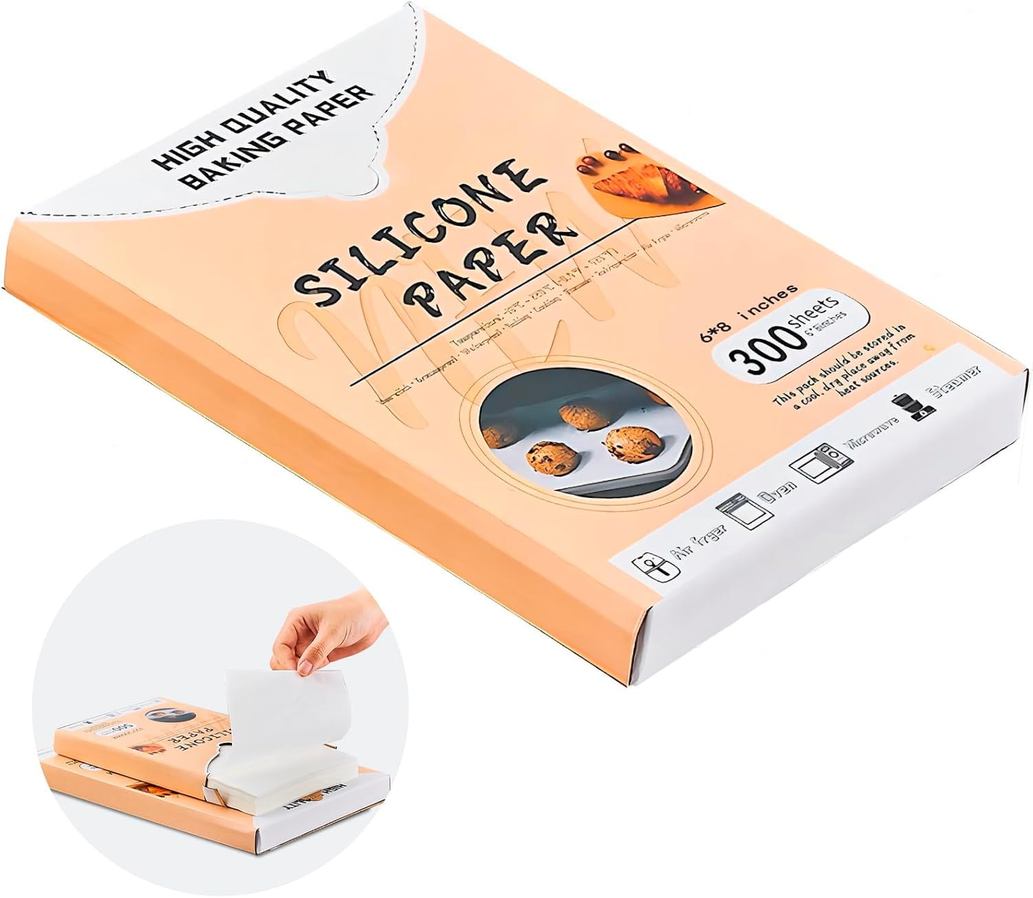 Parchment Paper Sheets 300Pcs,6x8In Baking Paper,Baking Supplies Sheets Non Stick,Non-Toxic Baking Parchment for Air Fryer, oven liner,Grilling, Steaming Cooking Bread Cake and Wrapping Food