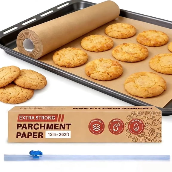 Parchment Paper Unbleached 12 x 262 ft - Parchment Baking Paper Roll 260 Sq.Ft for Baking, Cooking, Grilling, Air Fryer and Steaming