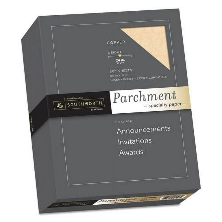 Parchment Specialty Paper, 24 lb Bond Weight, 8.5 x 11, Copper, 500/Box Parchment Specialty Paper, 24 lb Bond Weight, 8.5 x 11, Copper, 500/Box
