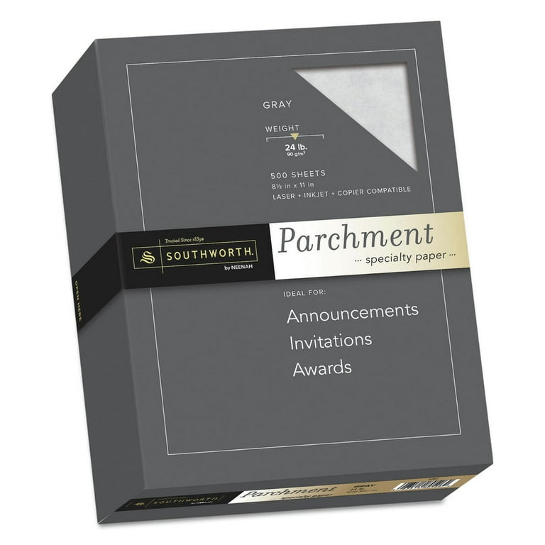 Parchment Specialty Paper, 24 lb Bond Weight, 8.5 x 11, Gray, 500/Ream Parchment Specialty Paper, 24 lb Bond Weight, 8.5 x 11, Gray, 500/Ream