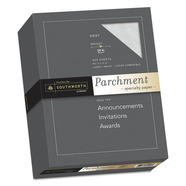 Parchment Specialty Paper, 24 lb Bond Weight, 8.5 x 11, Gray, 500/Ream Parchment Specialty Paper, 24 lb Bond Weight, 8.5 x 11, Gray, 500/Ream