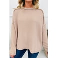 thumbnail image 1 of Parchment Twist Ribbed Exposed Seam Detail Long Sleeve Loose Top, 1 of 2