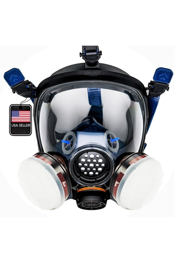 PT-100 Organic Vapor Full Face Respirator Gas Mask - Dual Activate Filtration - Impact Resistant Lens - Never-Fog Technology
