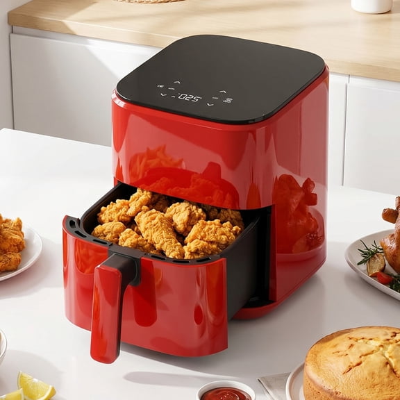 Parcus See-Through Window 3qt Air Fryer – 1500W Digital Touchscreen, 8 Cooking Modes, 60-Min Countdown Timer, Safety Auto Shut-off, Effortless-Clean Nonstick Basket, Up to 400°F – Red