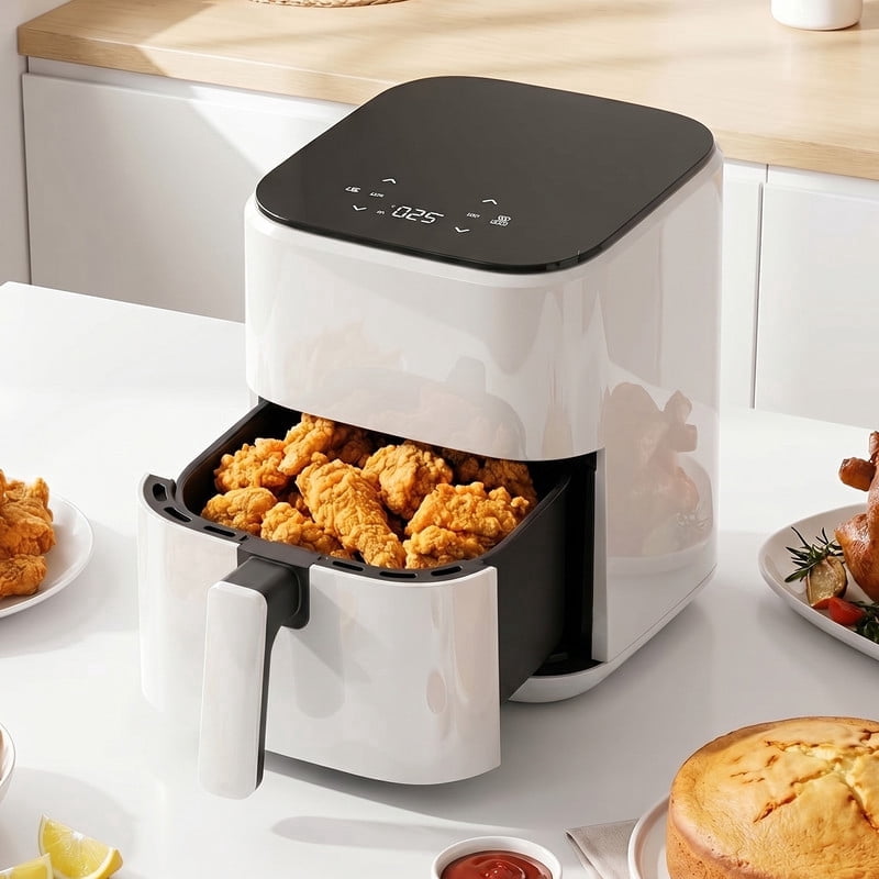 Parcus See-Through Window 3qt Air Fryer – 1500W Digital Touchscreen, 8 Cooking Modes, 60-Min Countdown Timer, Safety Auto Shut-off, Effortless-Clean Nonstick Basket, Up to 400°F – White