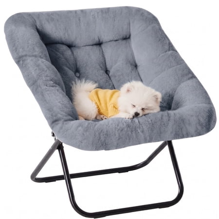 Parcus Furry Cozy Lounger with Foldable Design – Supports up to 450 lbs, Versatile Floor Couch for Homes, Dorms & Studios, Grey