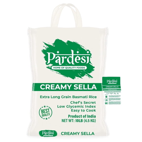 Pardesi Extra Long Grain Creamy Sella Basmati Rice 10lb - Parboiled Rice - Easy to Cook